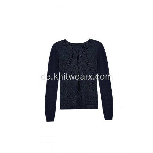 Damen Strickpullover mit U-Boot-Ausschnitt und strukturiertem Pointelle